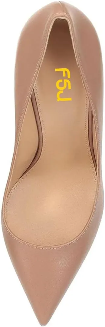 FSJ Women Classic Closed Pointed Toe Dress Pumps Chic Transparent Chunky Block High Heel Slip-On Office Ladies Casual Party Shoes Size 4-16 US