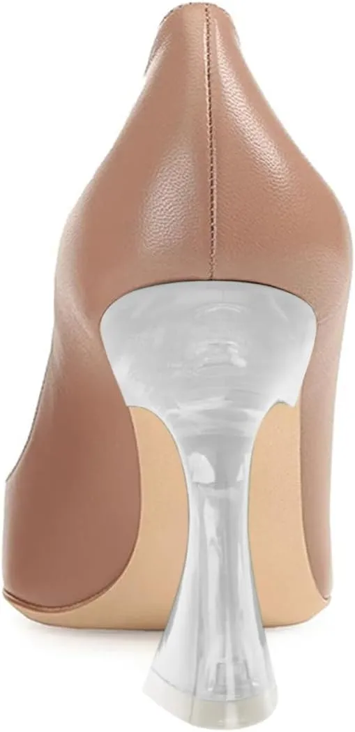 FSJ Women Classic Closed Pointed Toe Dress Pumps Chic Transparent Chunky Block High Heel Slip-On Office Ladies Casual Party Shoes Size 4-16 US