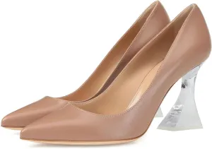 FSJ Women Classic Closed Pointed Toe Dress Pumps Chic Transparent Chunky Block High Heel Slip-On Office Ladies Casual Party Shoes Size 4-16 US