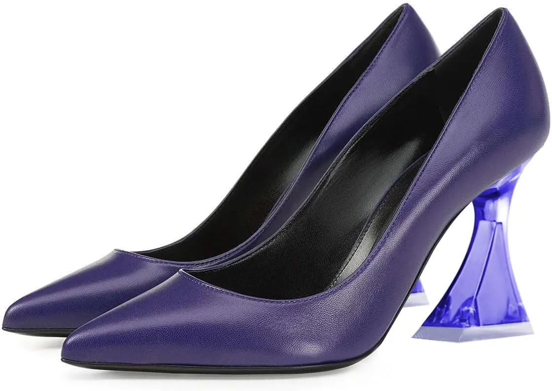 FSJ Women Classic Closed Pointed Toe Dress Pumps Chic Transparent Chunky Block High Heel Slip-On Office Ladies Casual Party Shoes Size 4-16 US