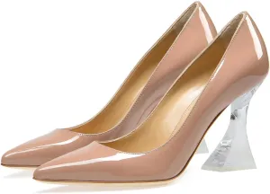 FSJ Women Classic Closed Pointed Toe Dress Pumps Chic Transparent Chunky Block High Heel Slip-On Office Ladies Casual Party Shoes Size 4-16 US