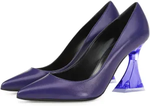 FSJ Women Classic Closed Pointed Toe Dress Pumps Chic Transparent Chunky Block High Heel Slip-On Office Ladies Casual Party Shoes Size 4-16 US