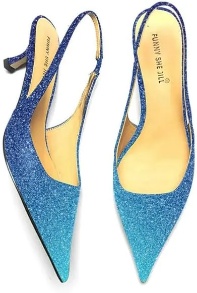 FSJ Women's Mid Kitten Heel Slingback Sandal Pointy Toe Sexy Pumps Comfortable Dress Party Walking Shoes Size 4-15 US