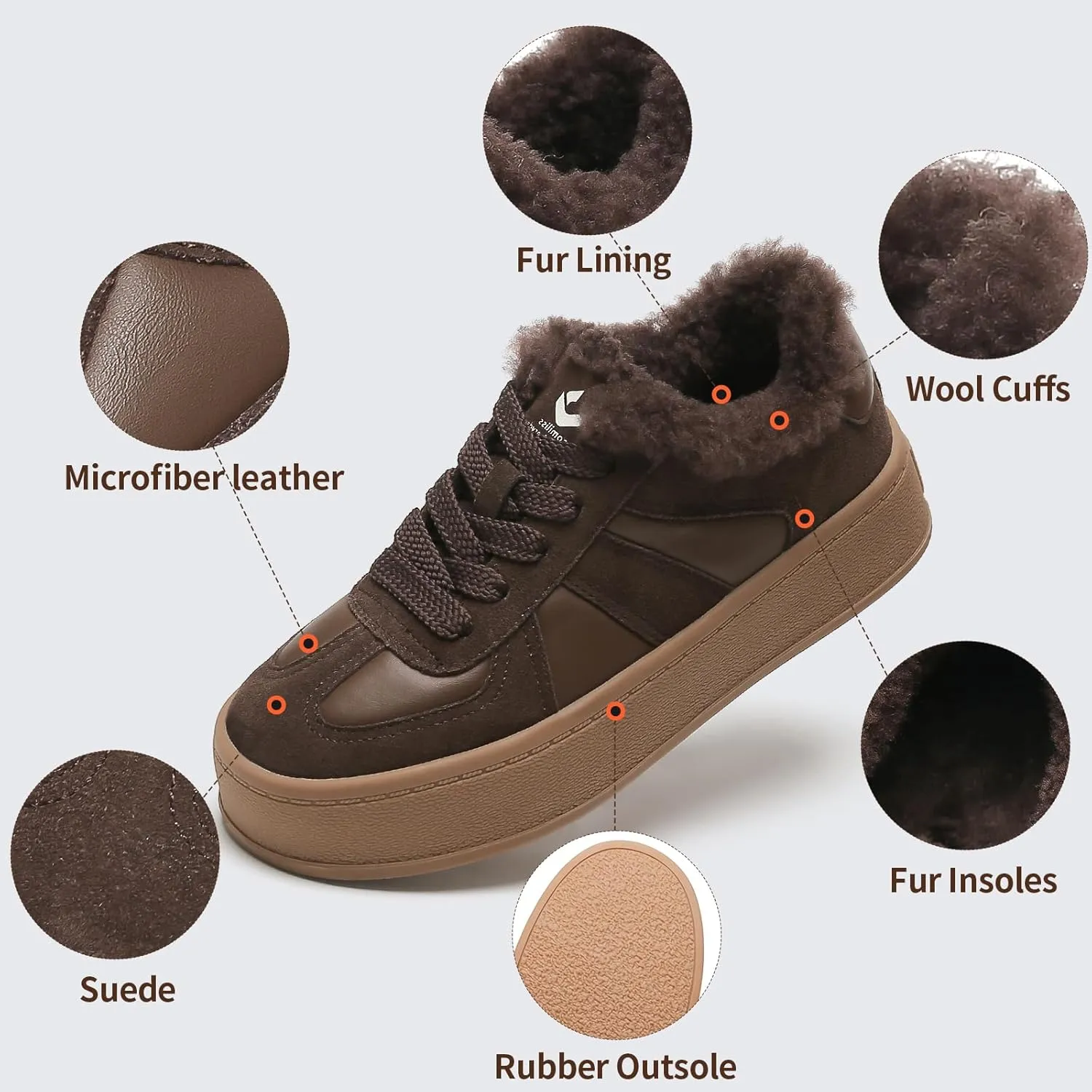 Fur Lined Winter Sneakers for Women Chunky Platform Non-Slip Soft Plush Warm Fashion Sneakers Casual Snow Walking Tennis Shoes