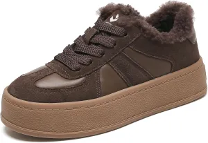 Fur Lined Winter Sneakers for Women Chunky Platform Non-Slip Soft Plush Warm Fashion Sneakers Casual Snow Walking Tennis Shoes