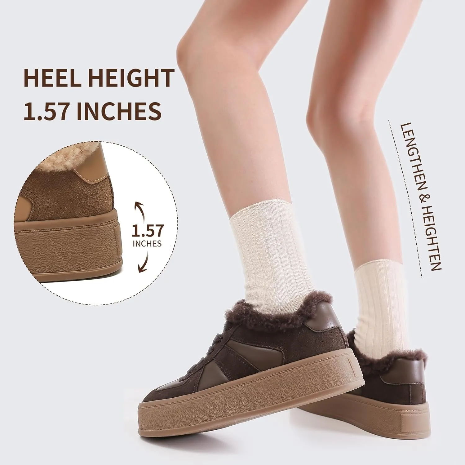 Fur Lined Winter Sneakers for Women Chunky Platform Non-Slip Soft Plush Warm Fashion Sneakers Casual Snow Walking Tennis Shoes
