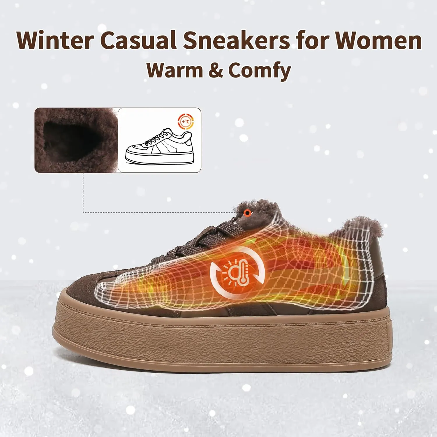 Fur Lined Winter Sneakers for Women Chunky Platform Non-Slip Soft Plush Warm Fashion Sneakers Casual Snow Walking Tennis Shoes