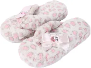 Fuzzy Flip Flop Open Toed Slippers for Womens Furry Home Slippers Fluffy Slip on House Shoes Indoor Outdoor Slippers Pink Leopard Size 5-6