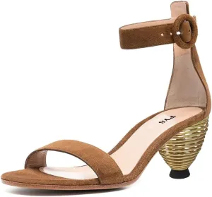 FYS Women Almond Toe Ankle Strap Heeled Sandals Chic Gold Mental Spring High Heel Dress Summer Party Prom Shoes Size 4-15 US