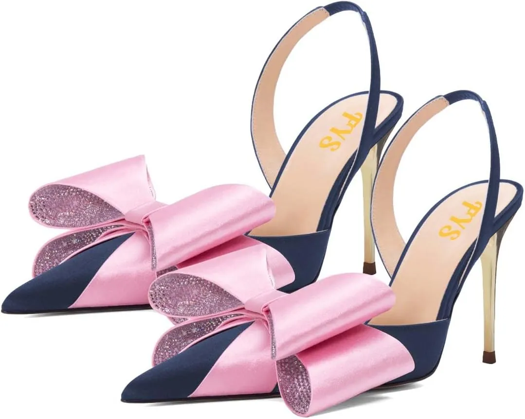 FYS Women's Elegant Closed Pointed Toe Sandal Stiletto High Heel Slingback Sparkly Rhinestone Bowknot Pump Patchwork Slip On Dress Prom Evening Shoes Size 4-16 US