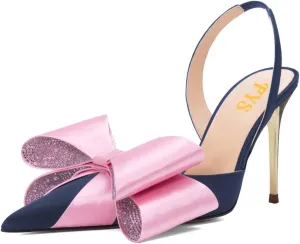 FYS Women's Elegant Closed Pointed Toe Sandal Stiletto High Heel Slingback Sparkly Rhinestone Bowknot Pump Patchwork Slip On Dress Prom Evening Shoes Size 4-16 US