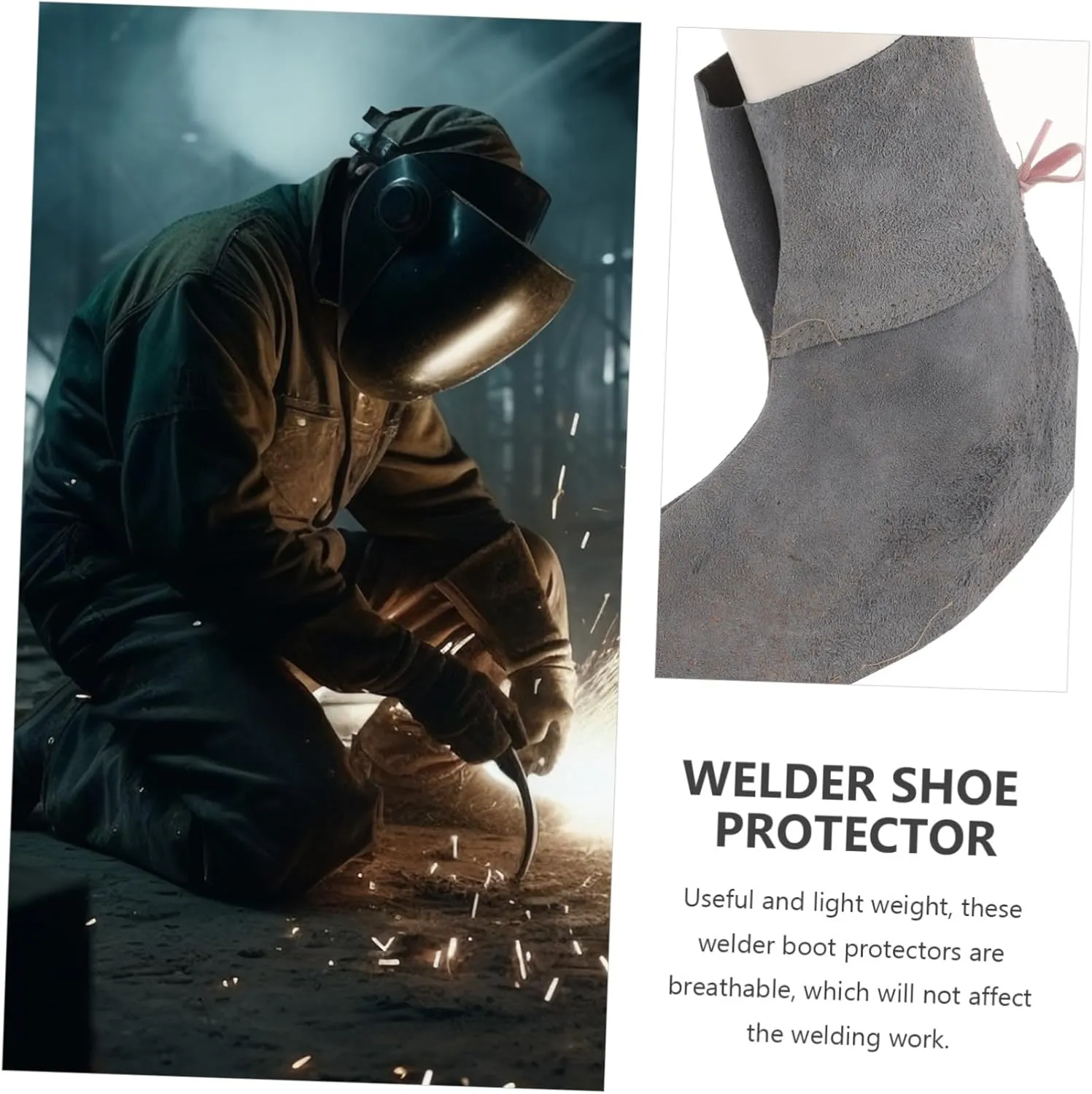 Gadpiparty 4 Pairs Welder Boot Covers Welding Shoe Protectors Insulated Cowhide Men's Safety Work Boot Covers