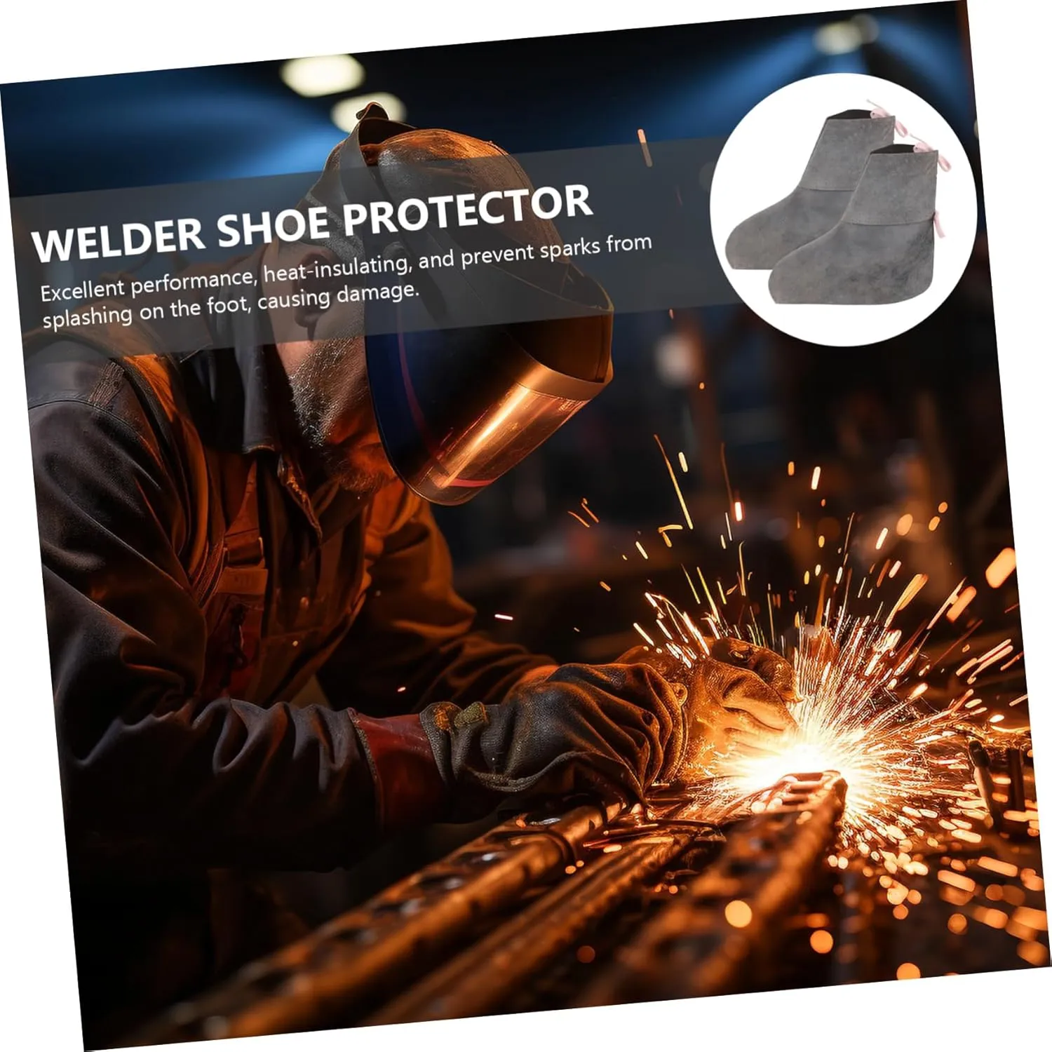 Gadpiparty 4 Pairs Welder Boot Covers Welding Shoe Protectors Insulated Cowhide Men's Safety Work Boot Covers
