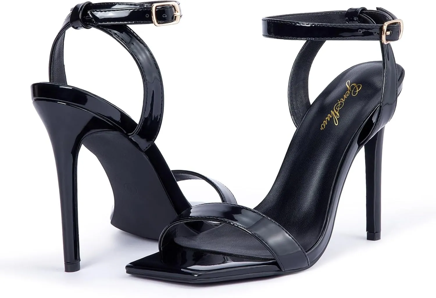 GENSHUO Women's High Heels Ankle Buckle Strap Stilettos Open Square Toe Dressy Sexy Strappy Sandals for Party Prom Homecoming Dressy Shoes