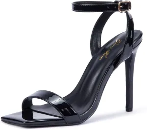 GENSHUO Women's High Heels Ankle Buckle Strap Stilettos Open Square Toe Dressy Sexy Strappy Sandals for Party Prom Homecoming Dressy Shoes