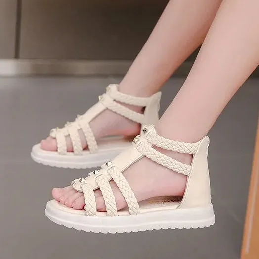 Girls' Sandals with Elegant Braided Straps