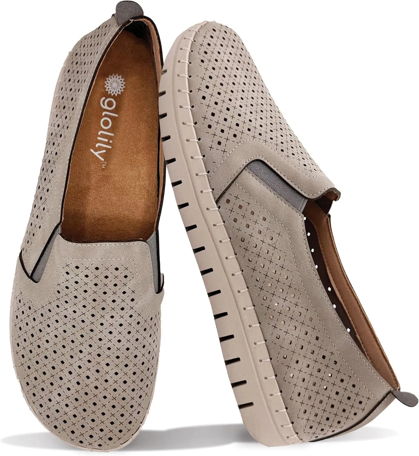 Glolily Elle Perf Women's Comfort Sneakers - Orthotic Lightweight & Flexible Walking Shoes with Arch Support, Comfortable Casual Fashion Shoes for Women