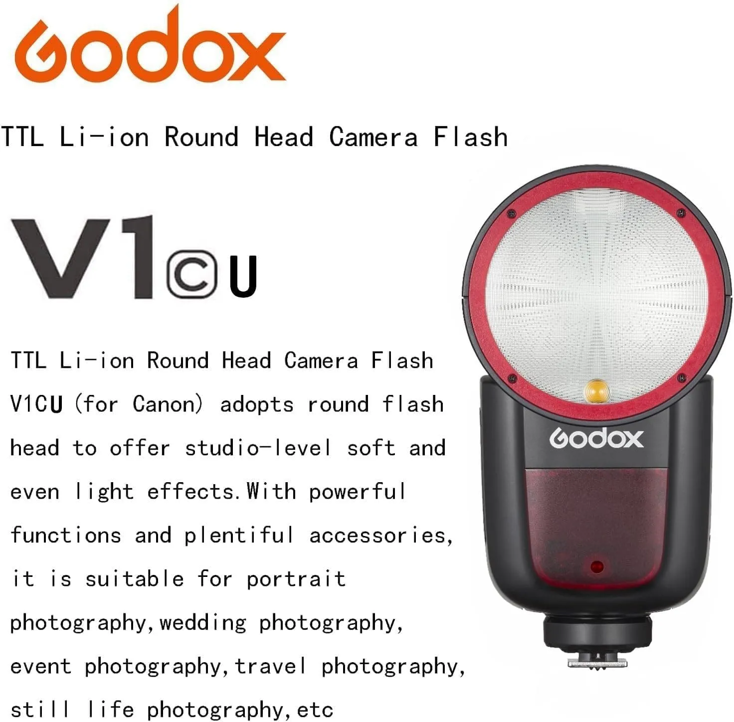 Godox V1 V1-C V1C USA Version Round Head Camera Flash with Godox XPro-C Flash Trigger for Canon Camera,76Ws 2.4G TTL1/8000 HSS,480 Full Power Shots, 2600mAh Li-ion Battery, 10 Levels LED Modeling Lamp