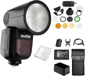 Godox V1 V1C V1-C Camera Flash,for Canon Cameras,W/AK-R1 Kit,76Ws 2.4G TTL Round Head Flash Speedlight, 1/8000 HSS, 480 Full Power Shots, 1.5s Recycle Time, 2600mAh Battery, 10 Level LED Modeling Lamp