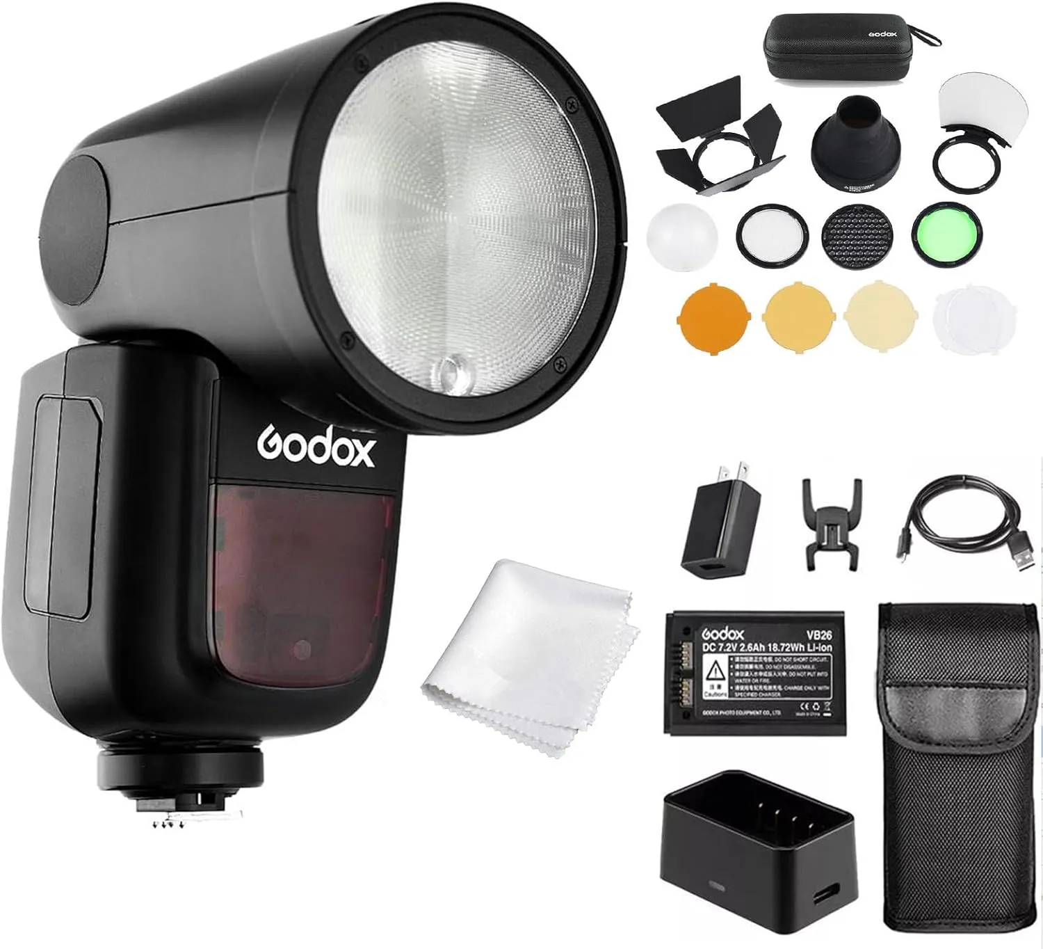 Godox V1 V1C V1-C Camera Flash,for Canon Cameras,W/AK-R1 Kit,76Ws 2.4G TTL Round Head Flash Speedlight, 1/8000 HSS, 480 Full Power Shots, 1.5s Recycle Time, 2600mAh Battery, 10 Level LED Modeling Lamp