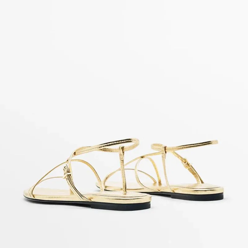 Golden Sandal with Thin and Elegant Straps