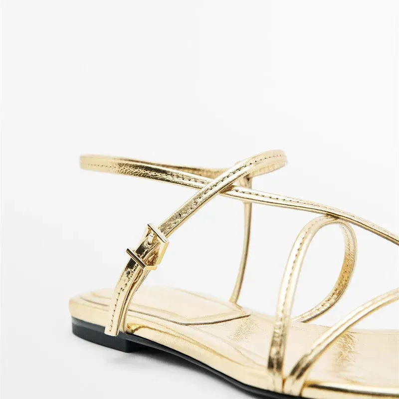 Golden Sandal with Thin and Elegant Straps