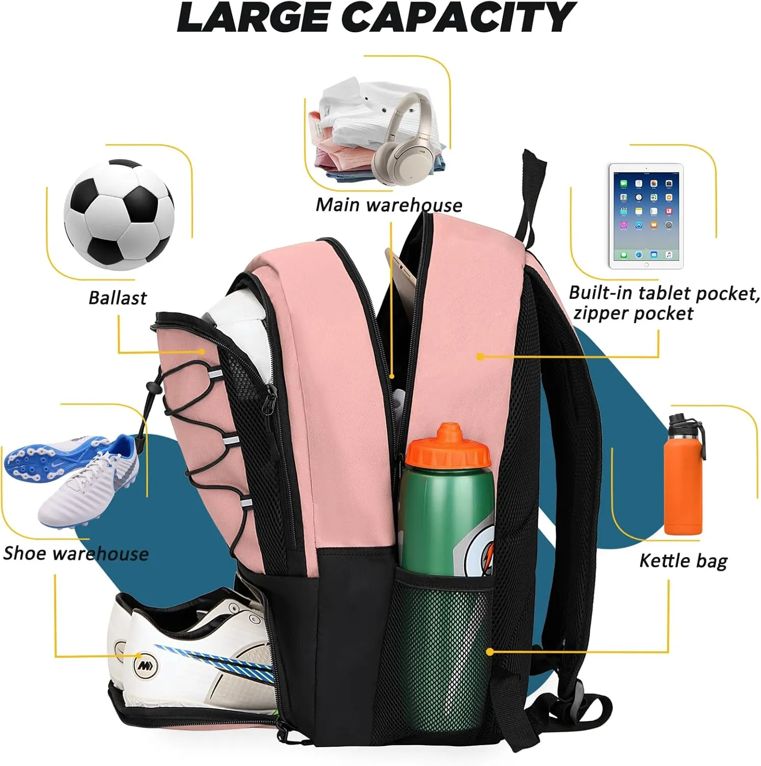 Goloni Soccer Bag, Basketball Bag with Ball Compartment & Shoe Compartment,Large Soccer Backpack for Basketball,Gym，Football