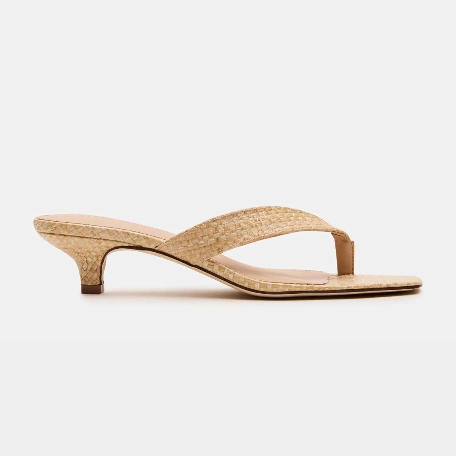 Goolita Women's Woven Raffia Kitten Heels Flip Flops Open Square Toe Strappy Thong Slide Heeled Sandals Comfort Casual Party Mules Heels