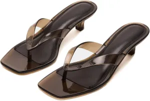 Goolita Women's Woven Raffia Kitten Heels Flip Flops Open Square Toe Strappy Thong Slide Heeled Sandals Comfort Casual Party Mules Heels