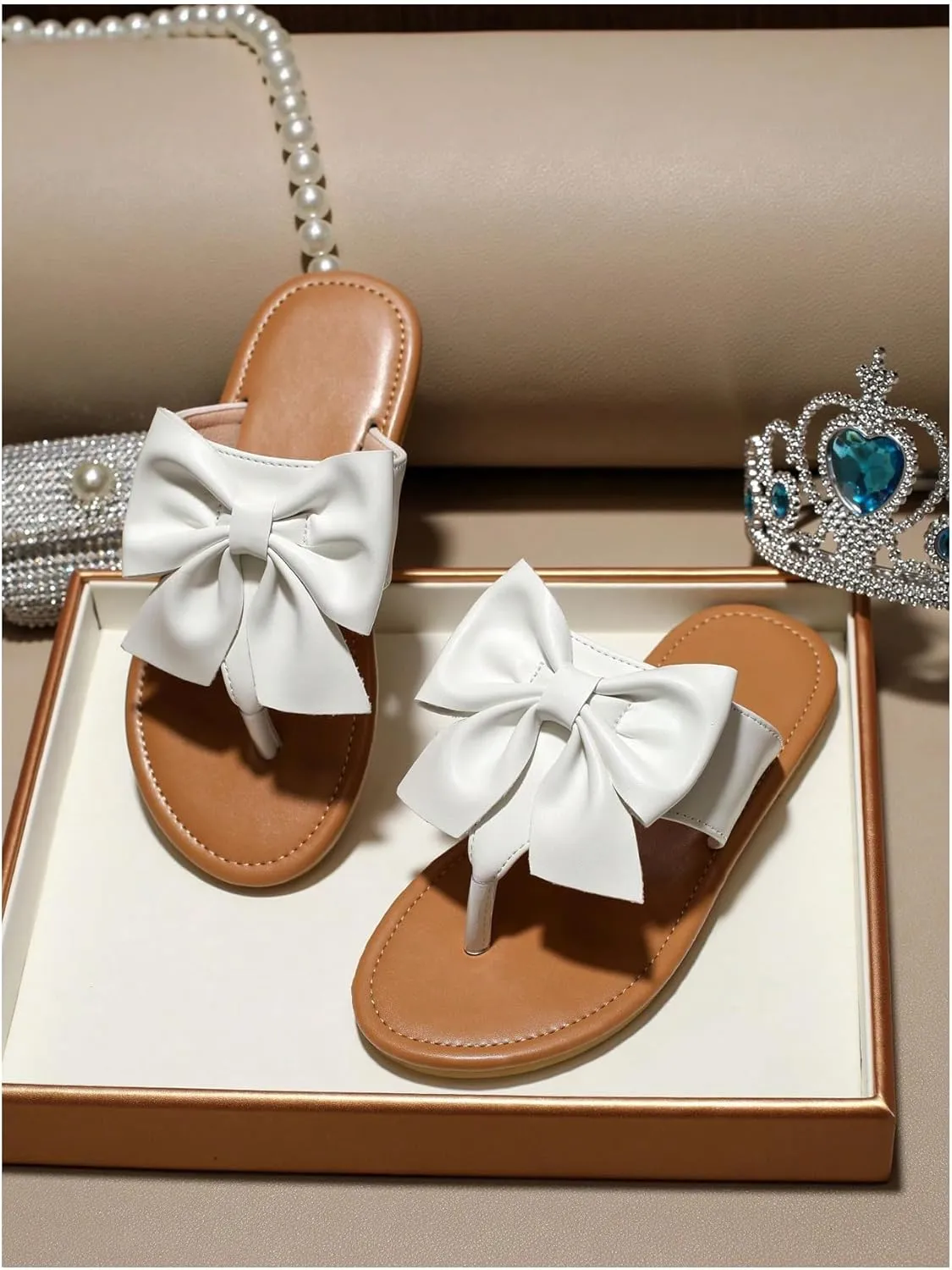 GORGLITTER Girl's Bow Flats Sandals Cute Flip Flops Dress Shoes
