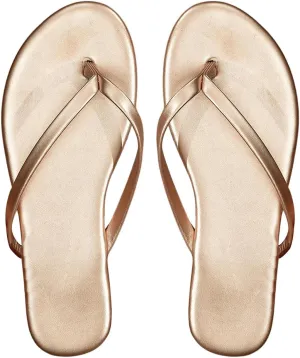 GORGLITTER Women's Metallic Thong Flats Sandals Dressy Comfort Leather Open Toe Slip on Slides Casual Flip Flops Sandal