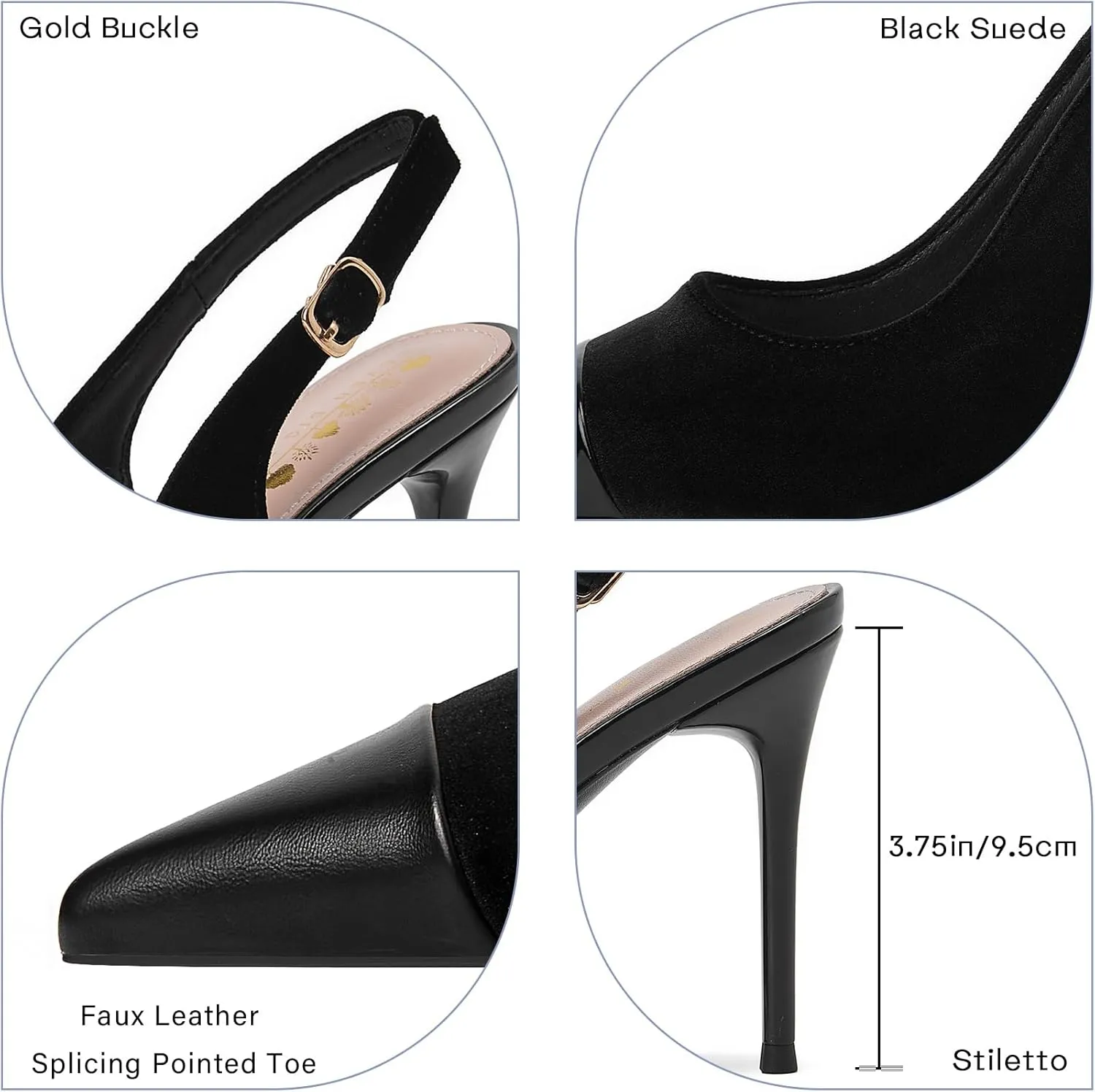 GOSERCE Women's Slingback Stiletto Heels Closed Splicing Pointed Toe Wedding Party Dress Pumps Shoes Black