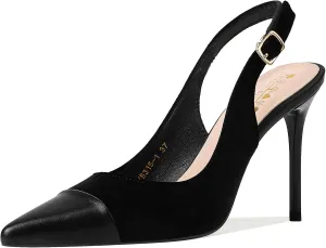 GOSERCE Women's Slingback Stiletto Heels Closed Splicing Pointed Toe Wedding Party Dress Pumps Shoes Black