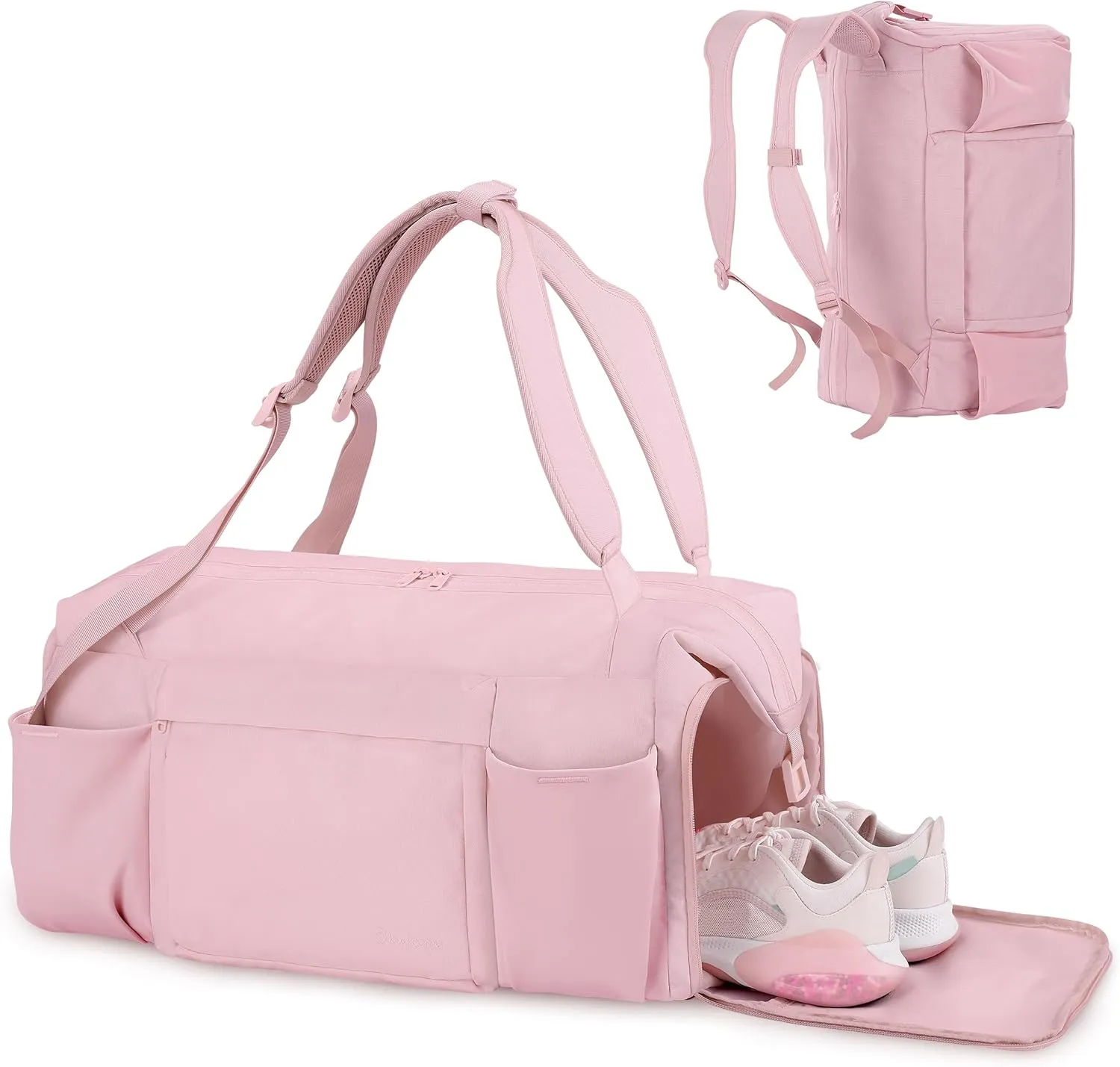 Gym Bag for Women with Shoes Compartment and Wet Pocket Convertible Duffle Bag and Gym Backpack Waterproof Sports Bags for Women with 2 Bottle Holders Weekender Overnight Bag - Pink