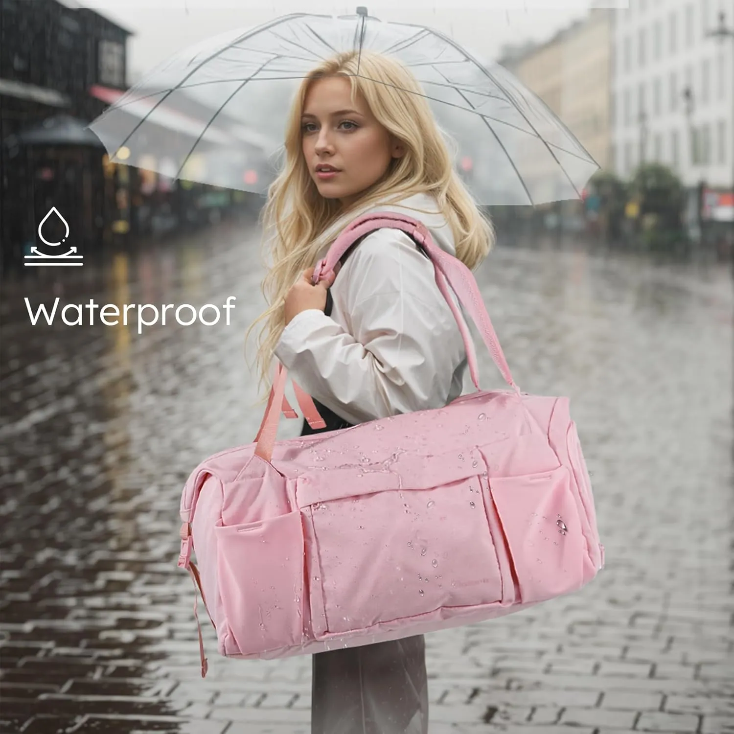 Gym Bag for Women with Shoes Compartment and Wet Pocket Convertible Duffle Bag and Gym Backpack Waterproof Sports Bags for Women with 2 Bottle Holders Weekender Overnight Bag - Pink