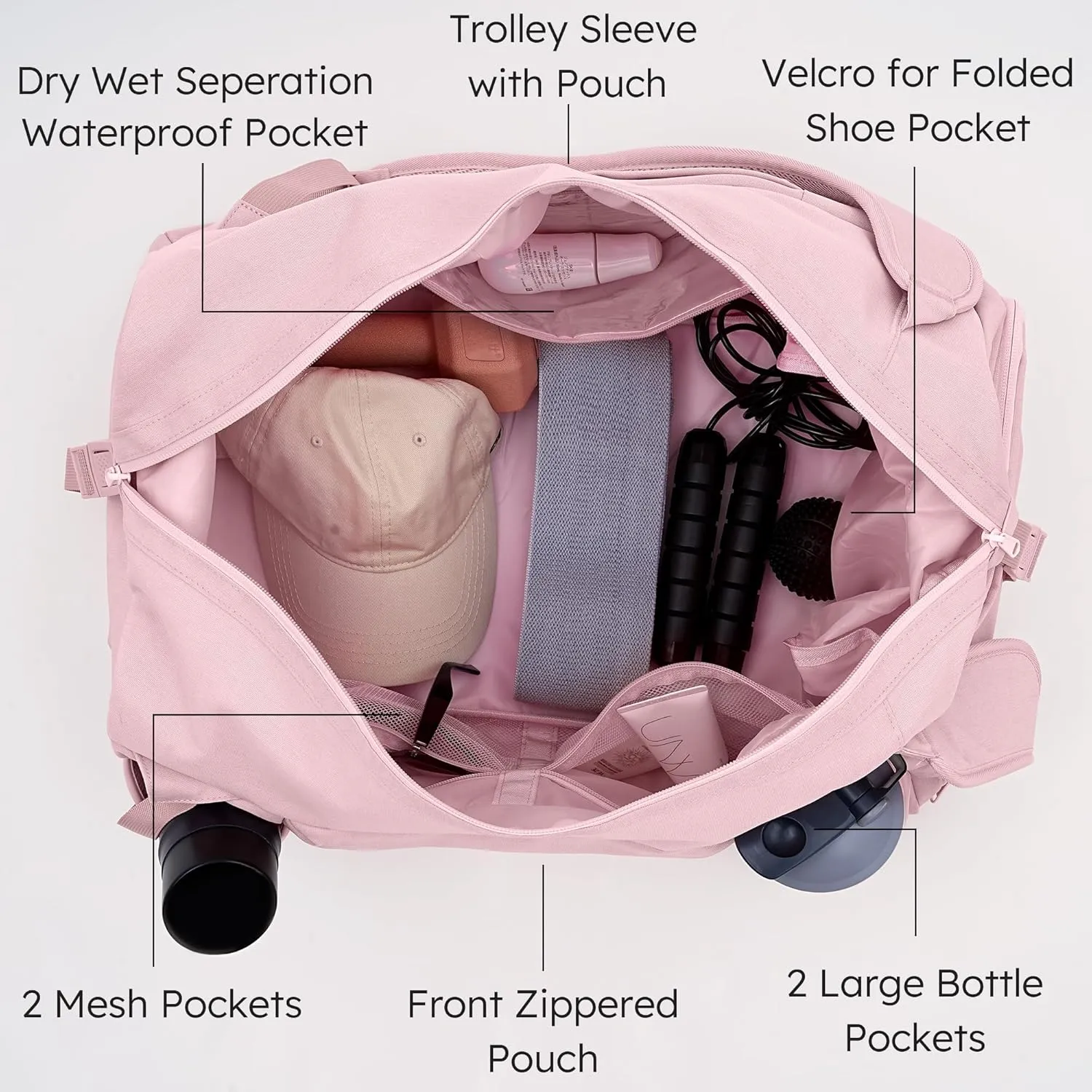 Gym Bag for Women with Shoes Compartment and Wet Pocket Convertible Duffle Bag and Gym Backpack Waterproof Sports Bags for Women with 2 Bottle Holders Weekender Overnight Bag - Pink