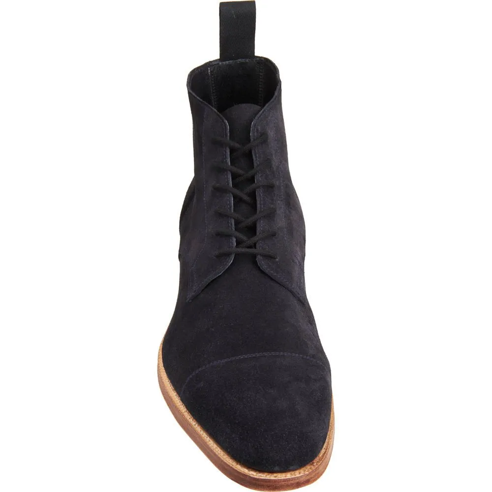 Handmade Cap Toe Black Suede Oxford Lace-Up Boots