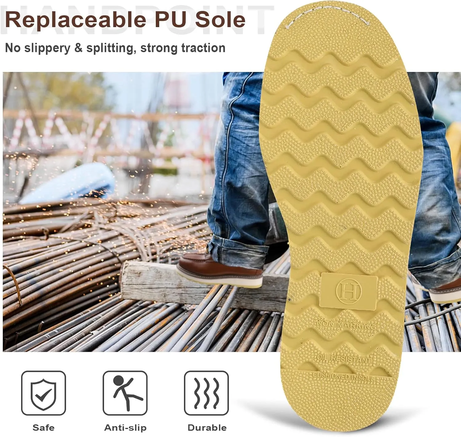 HANDPOINT Men's 6-Inch Classic SureTrack Soft Toe Leather Slip Resistant Durable Breathable Work Boot 84994