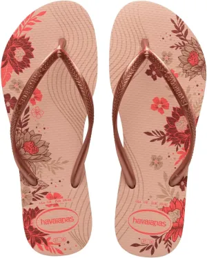 havaianas Women's Slim Organic Flip Flops - Spring and Summer Pool Sandals for Women - Ballet Rose/Golden, 6