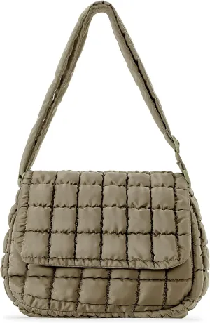 Herald Quilted Puffer Crossbody Bag for Women, Soft Lightweight Nylon Padding Bubble Flip Top Shoulder Purse Handbag