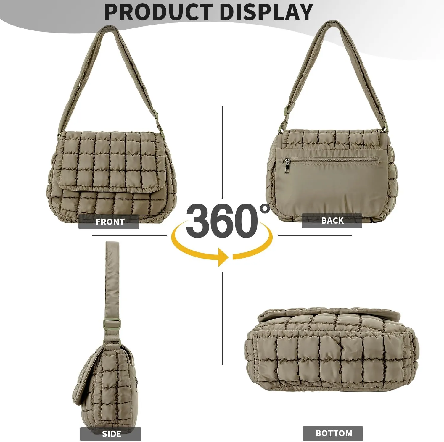 Herald Quilted Puffer Crossbody Bag for Women, Soft Lightweight Nylon Padding Bubble Flip Top Shoulder Purse Handbag