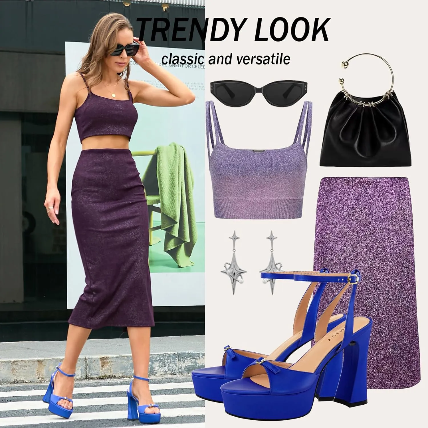 High Heel Chunky Platform Heel Sandals for Women with Two Straps, Chunky Heels Strappy Heels Platform Sandals Women, Womens Chunky Block Heels Open Toe Sandals Wedding Prom