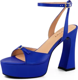High Heel Chunky Platform Heel Sandals for Women with Two Straps, Chunky Heels Strappy Heels Platform Sandals Women, Womens Chunky Block Heels Open Toe Sandals Wedding Prom