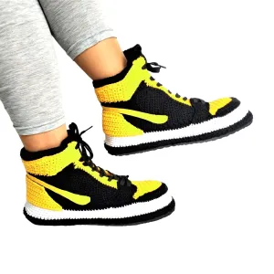 High Top Basketball Sneakers Slippers, Handmade Winter Warm Socks Plush, Streetwear Fashion Retro Rare Sneaker, Hype Lifestyle Season Outfits, Cozy Soft Funny Knitted Socks Booties