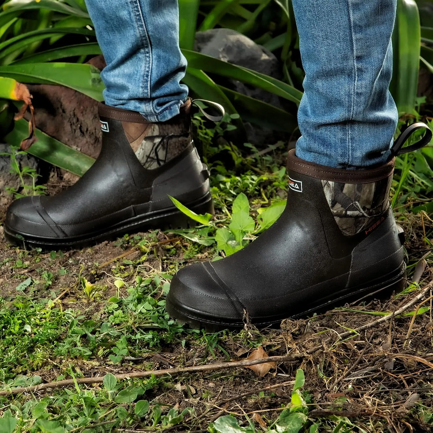 HISEA Men's Chelsea Rain Boots, Rubber Ankle Short Boots for Men Waterproof, Durable Insulated Mud Booties for Outdoor Garden Work