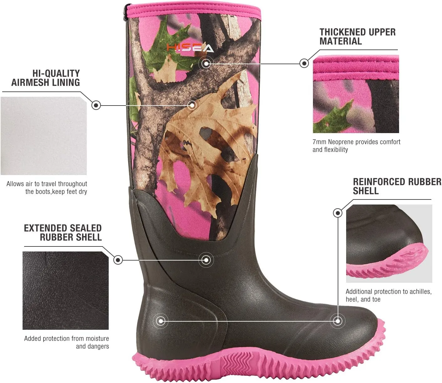 HISEA Women's Rain Boots, Knee High Rubber Boots Waterproof Insulated Neoprene Muck Boots, Durable Anti-Slip Outdoor Work Boots for Hunting Gardening Farming Yard Mud Working