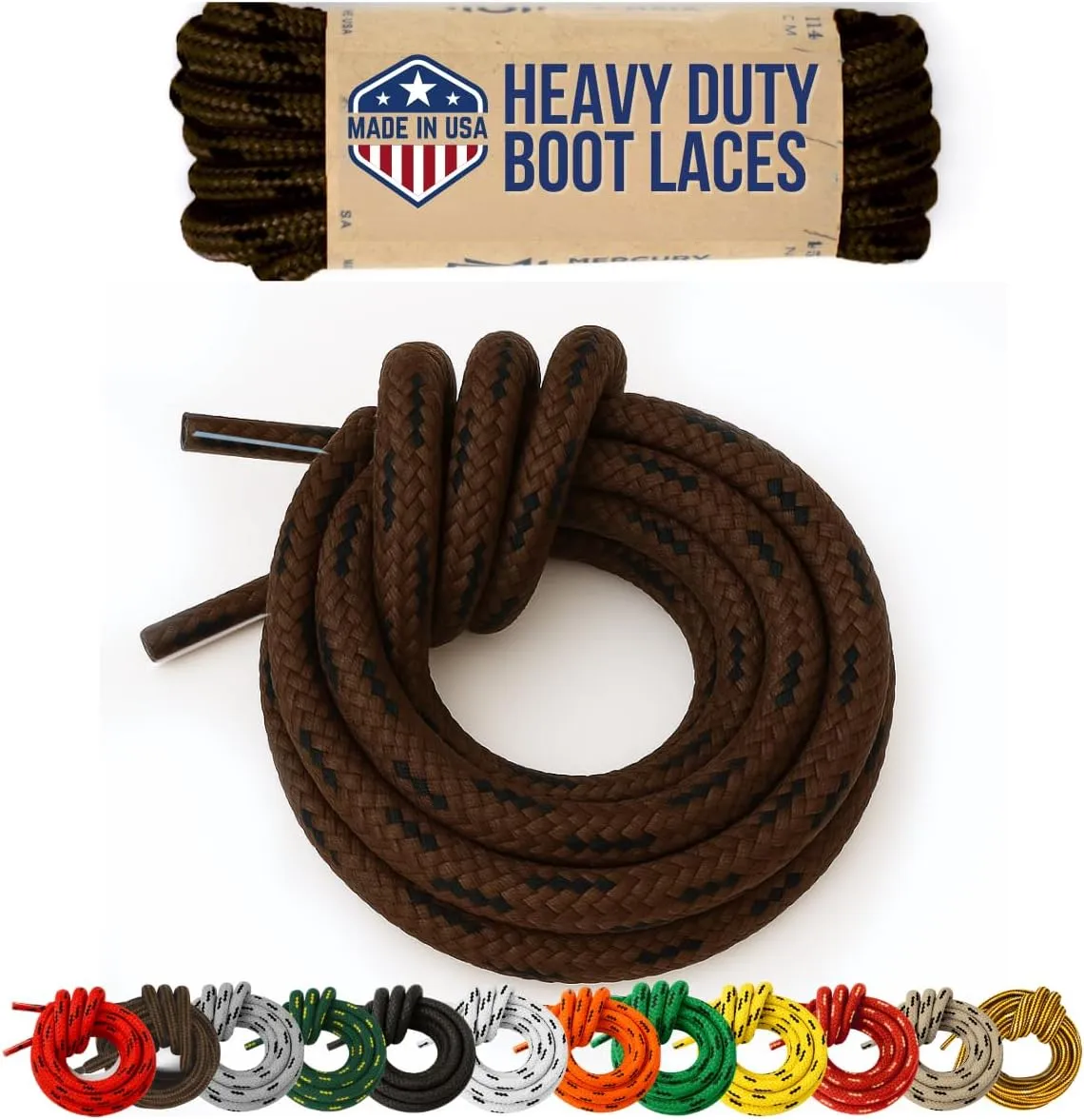 Honey Badger Boot Laces, USA Made Indestructible Shoelaces, Round Heavy Duty Bootlaces for Work & Hiking