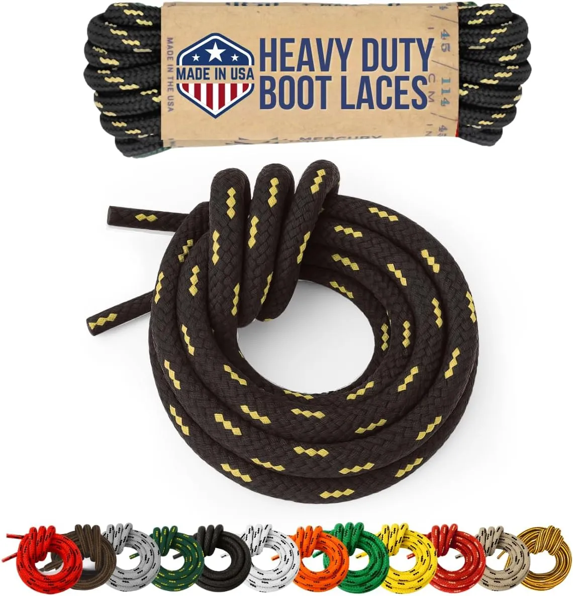 Honey Badger Boot Laces, USA Made Indestructible Shoelaces, Round Heavy Duty Bootlaces for Work & Hiking