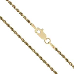 Honolulu Jewelry Company 14K Real Solid Yellow Gold 1mm or 2mm Rope Chain Necklace Lobster Clasp, 16" - 24"