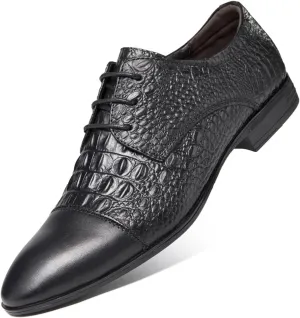 HOOENG Oxford Shoes for Men Lace Up Cap Toe Crocodile Embossed Derby Shoes Leather Rubber Sole Low Top Anti-Slip Slip Resistant Party (Color : Black, Size : 11.5)